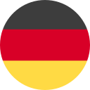 Circular icon of the German flag with horizontal black, red, and yellow stripes.