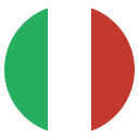 Circular icon of the Italian flag with vertical green, white, and red stripes.
